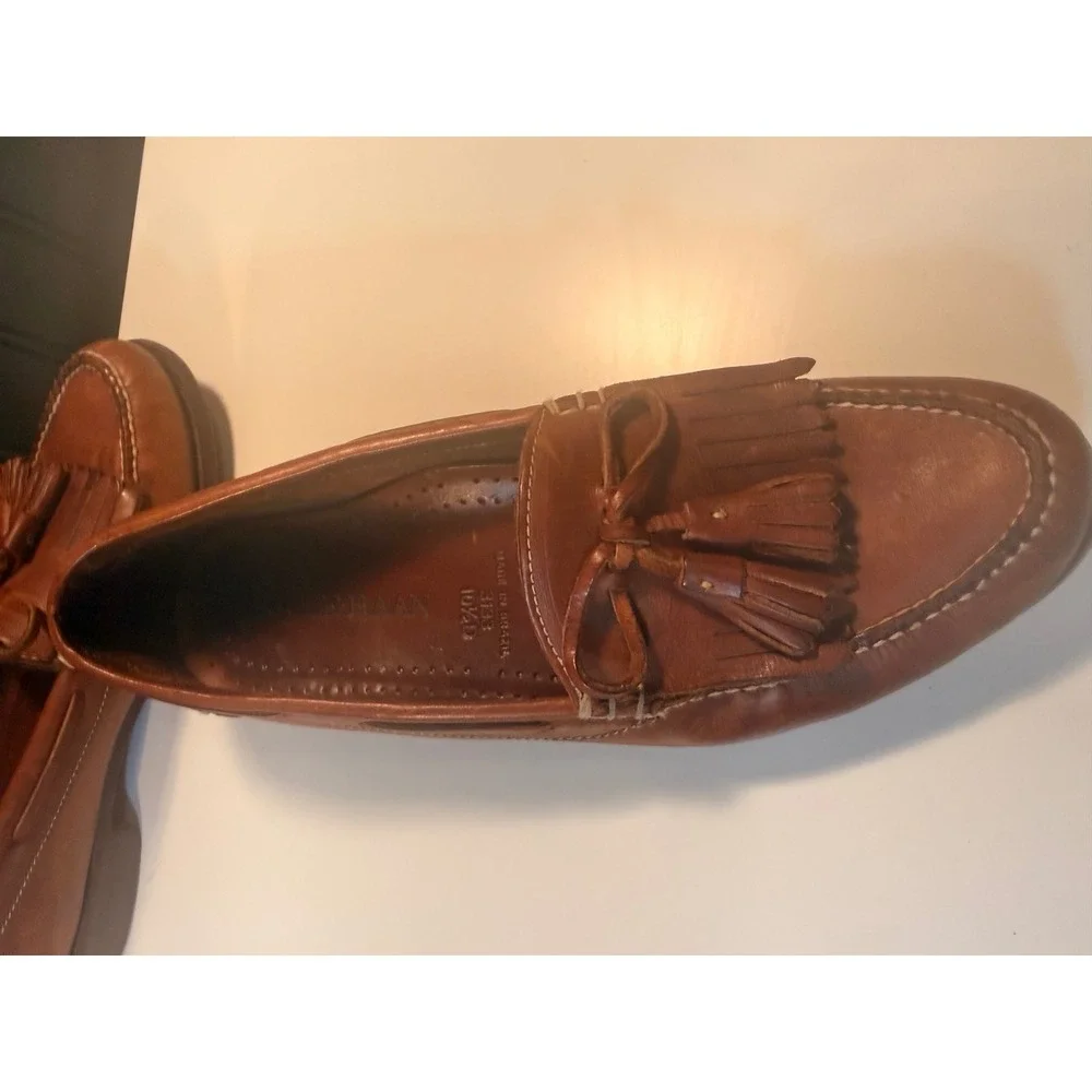 Cole Haan Mens 10.5 D Tan Leather Kiltie Tassel Loafers 3133 Made in Brazil